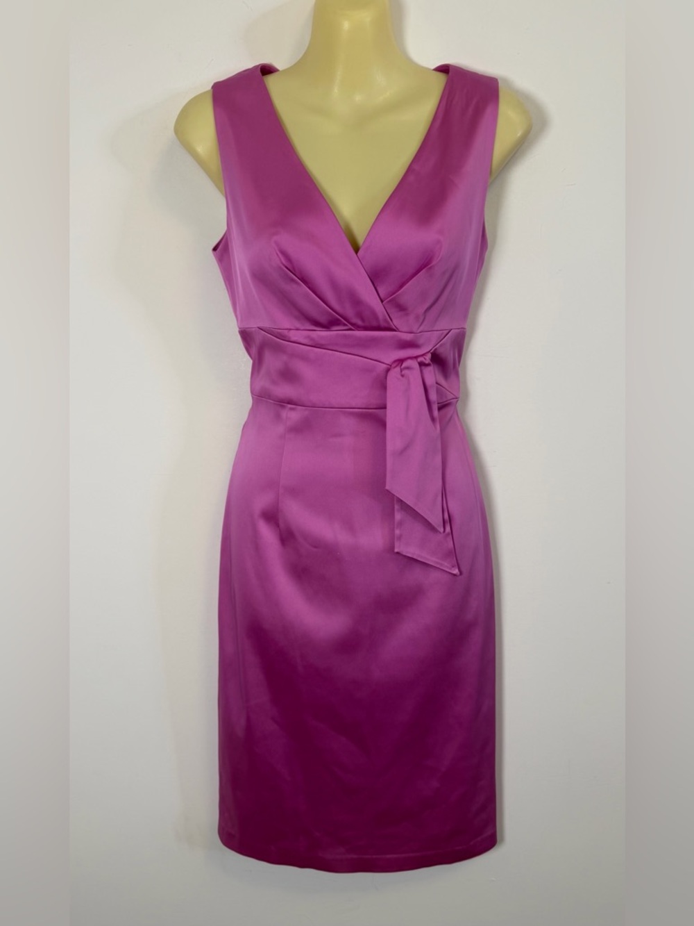 Kay Unger Silky Purple Wrap Midi Dress with Faux Waist Tie